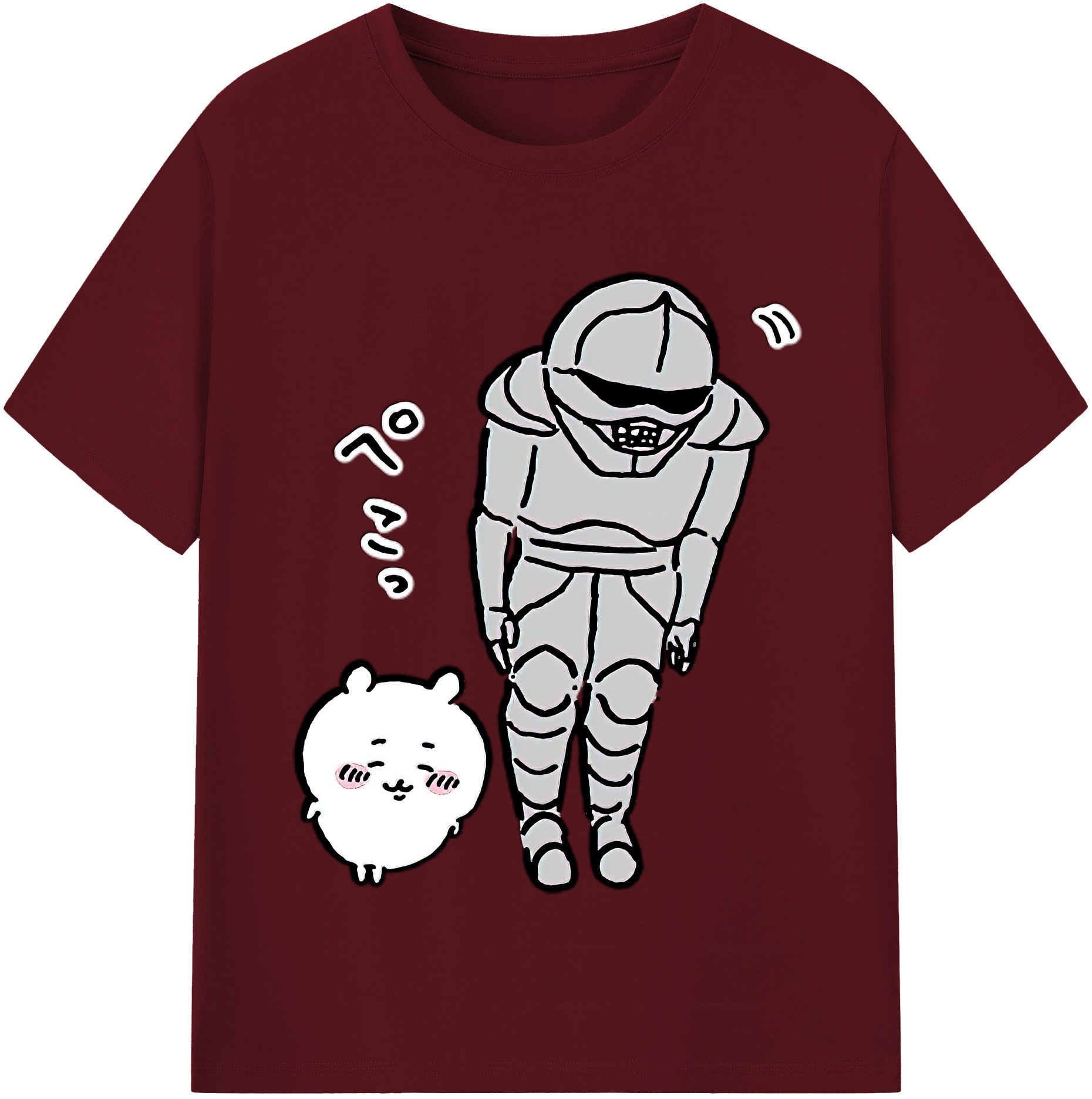 （画像用） ちいかわ 労働の鎧さん Chii-kawa Mr. Armor of Labor 綿100％半袖Tシャツ（フロントプリント）